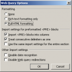 Excel Web Query Import Options Dialogue